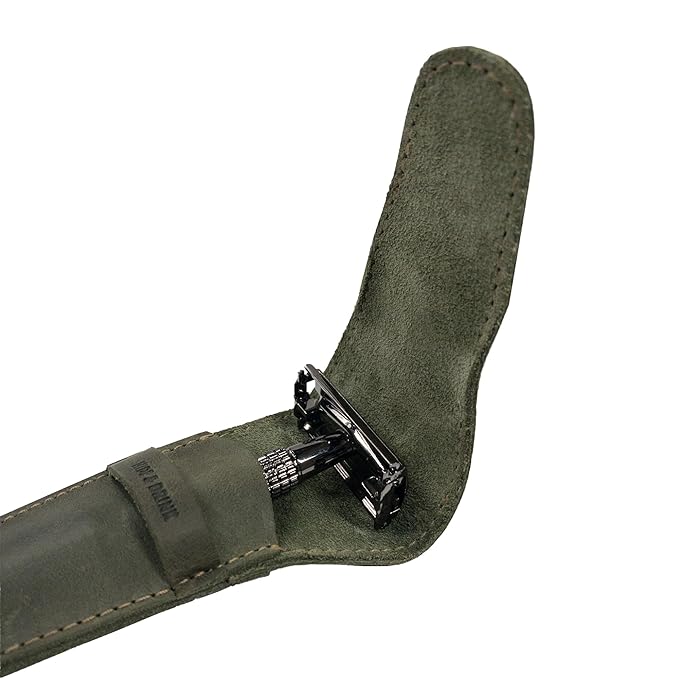 Hide & Drink, Leather Safety Razor Case, Shaving Accessories, Personal Care Essentials, Handmade Includes 101 Year Warranty (Dark Jade)