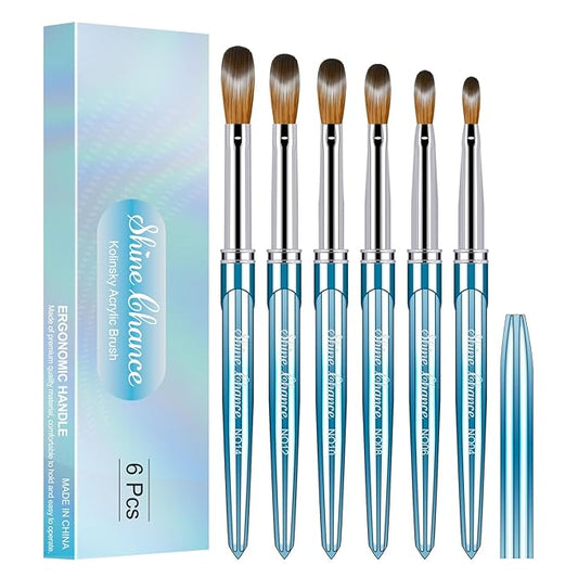 6 Pcs Acrylic Nail Brushes Set, Kolinsky Hair Nail Art Brushes, Art Design & Polish Mistake Cleaning Manicure Tools for Women (Sizes 4, 6, 8, 10, 12, 14)