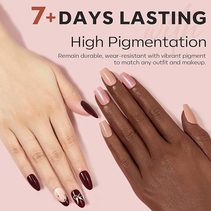 modelones Nail Polish Set 6 Colors, White Brown Nude Burgundy Pink Quick Dry Mini Nail Lacquer Kit, Glitter Shimmer Sparkle Red Nail Art, DIY Home Salon Manicure Gift for Women Girl