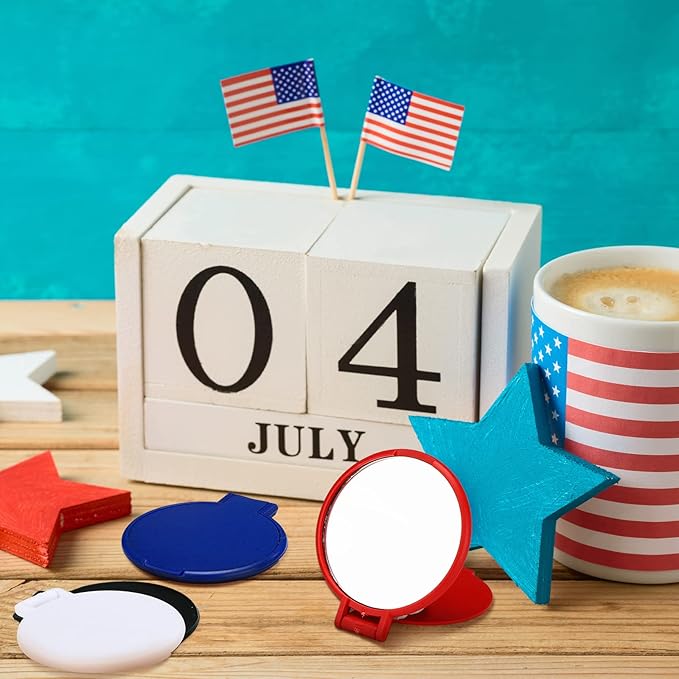 Weysat 48 Pcs Bulk Compact Mirror for Women Gift Pink Pocket Purse Multicolor Mini Mirror Gifts Stuffer for Wife Lover(Red, Blue, White, Black)