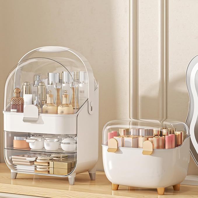 Makeup Organizer, Skincare Holder Bathroom Counter Organizer, Storage Box Cosmetic Display Cases, Teen Girl Gifts Trendy Stuff Make up Organizers for Vanity, Dresser, Countertop (Silver)