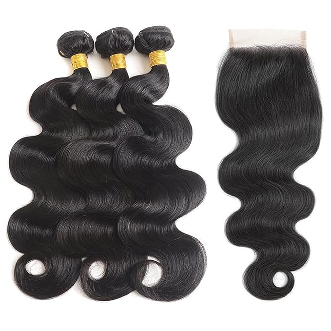 GENEROUS Human Hair Bundles with Closure Body Wave 3 Bundles with Closure(18 20 22+16) Unprocessed Brazilian Human Hair Bundles with 4x4 Lace Closure