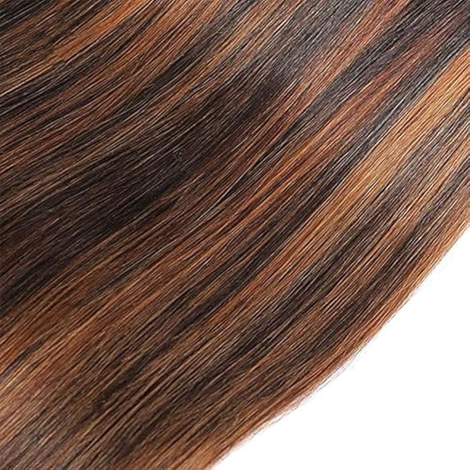 Highlight Human Hair P1B/30 Straight Bundles Two Tone Black Mixed With Light Brown Straight Bundles Brazilian Human Hair Weave Soft and Silky for Black Women 22 24 26 Inch