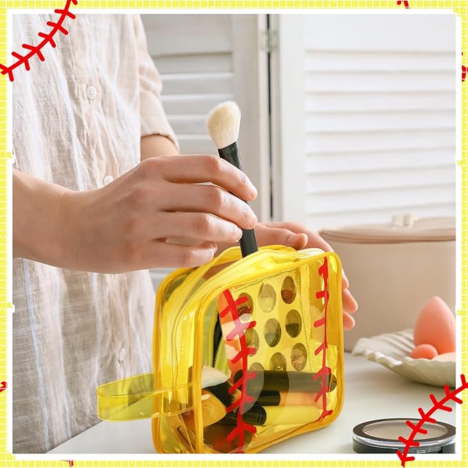 Reginary 12 Pcs Softball Cosmetic Bag Gifts Accessories for Makeup Bags Softball Clear PVC Cheer Case Toiletry Zipper Pouch Waterproof Travel Toiletry Handbag Purses Organizer for Women Valentine Gift