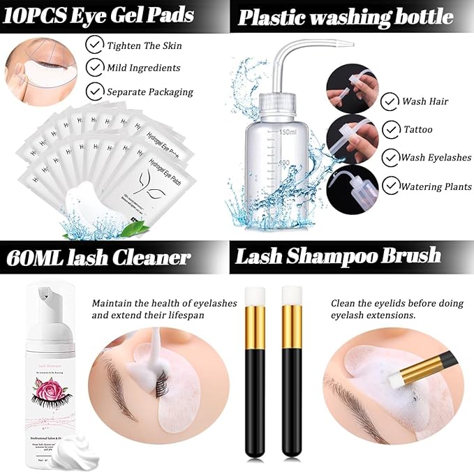 Lash Extension Kit Eyelash Practice for Beginners Professional Set with Mannequin Head Removable Eyelids USB Fan Spraye Individual False Lash Eyelash Strips Shampoo Brush Supplies