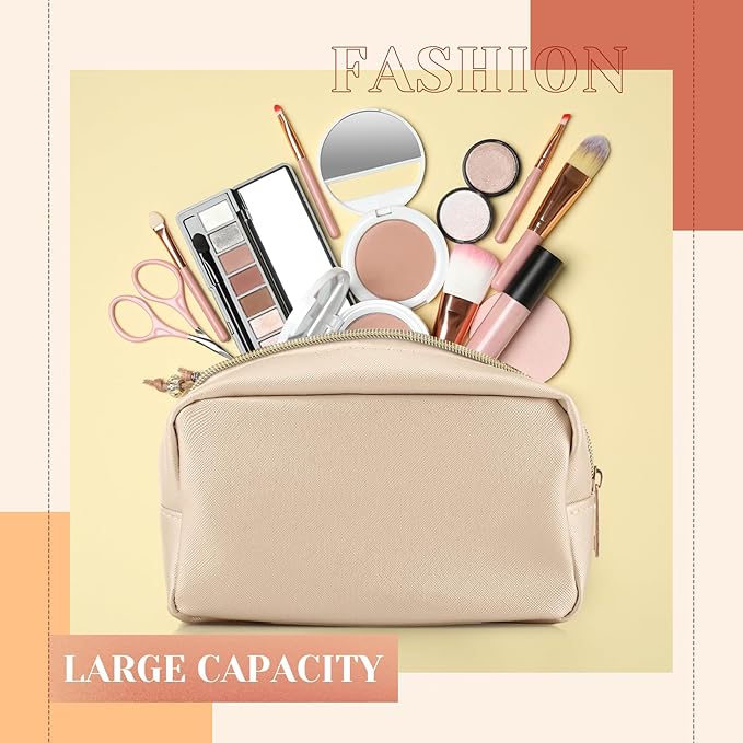 Sweetude 10 Pcs Preppy Makeup Bag Bulk Cosmetic Bag Bridesmaid Gift Wedding Day Bachelorette Party Favor Toiletry Pouch DIY PU Leather Skincare Pouch for Women(Classic Color)