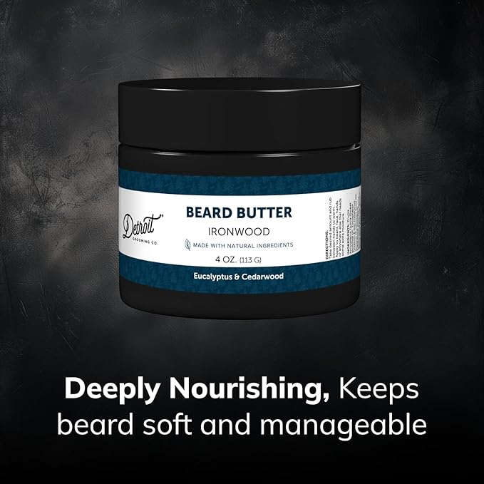 Detroit Grooming Co. Beard Butter for Men | Softens, Thickens & Hydrates with Safflower Oil & Shea Butter | Ironwood Scent, 4oz