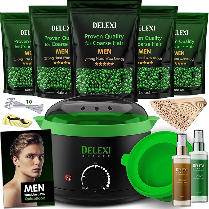 All-in-One Waxing Kit for Men – Complete Hard Wax Kit for Hair Removal, Body & Face, Home Waxing Warmer for Brazilian & Bikini, Includes Wax Pot, Wax Machine & Accessories