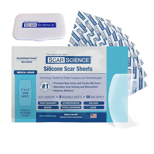 Medical Grade Silicone Scar Sheets, Small 3" Water-Resistant Silicone Scar Strips for Surgical Scars, 8 Breathable Silicone Gel Sheets for Scars w/Case