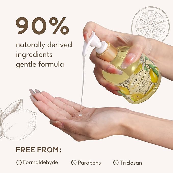 Lemon Scent Liquid Hand Soap Refills - Natural, Gentle & Moisturizing Formula - Family Size 3 Pack, Ideal for Liquid Soap Dispensers in Kitchen and Bathroom