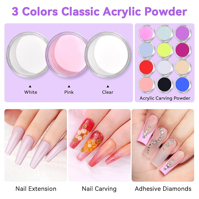 Saviland Acrylic Nail Kit with Drill – Nail Kit Acrylic Set for Nails Extension with Brush Gel Polish Builder Nail Gel Portable U V Light for Home DIY