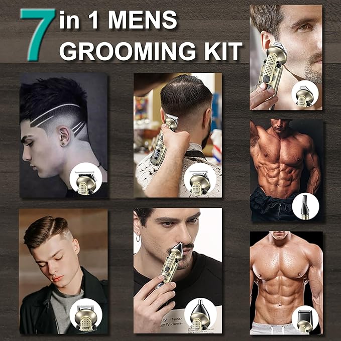 VGR 095 Beard Trimmer for Men, 7 in 1 Waterproof Cordless Hair Clippers and Trimmers Set, Electric Razor Shavers T-Blade Hair Trimmer Grooming Kit for Nose Body Ear Face Mustache, V-103