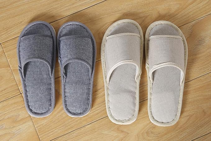 6 Pair of Open Toe Breathable Slippers,Solid Color Casual Slippers,Spa Slippers for Guests, Hotel, Travel, Unisex Universal Size Washable (6 gray medium size)