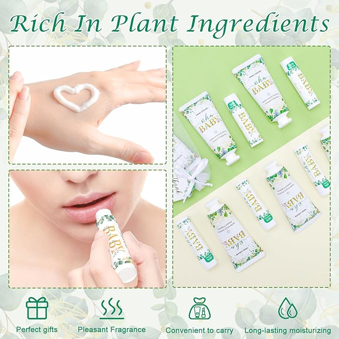 50 Pack Hand Cream Bulk and Lip Balm Bulk Gifts Sets, Baby Shower Favors and Bridal Shower Favors for Guests with Thank You Card and Organza Gift Bags, Thank You Gifts for Women (Oh Baby)