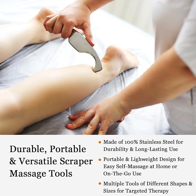 Scar Tissue Muscle Scraper Tool Plantar Fasciitis Scar Tissue Scraper Physical Therapy IASTM Body Massage Gift Set with 5 Pieces