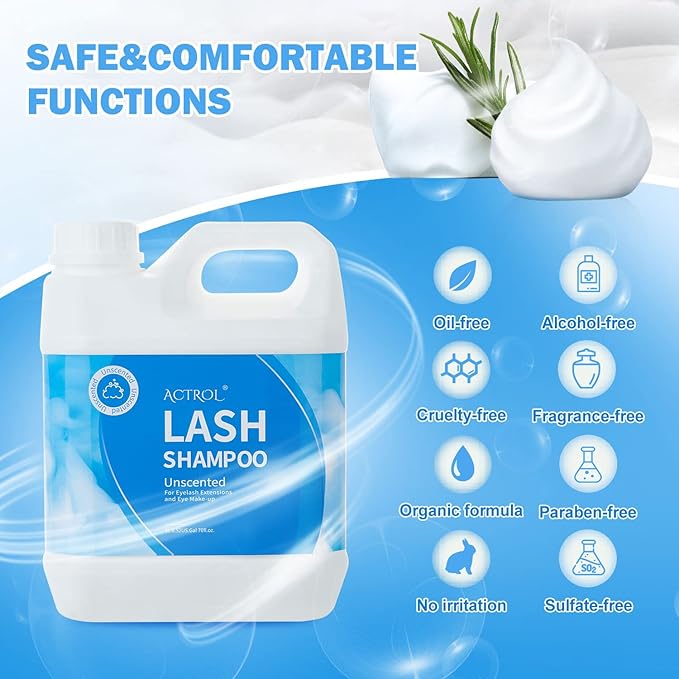 Eyelash Extension Cleanser Unscented 2L Natural Lash Extension Shampoo Professional Eyelid Foaming Cleanser Paraben & Sulfate Free Non-lrritating with Salon and Home Care