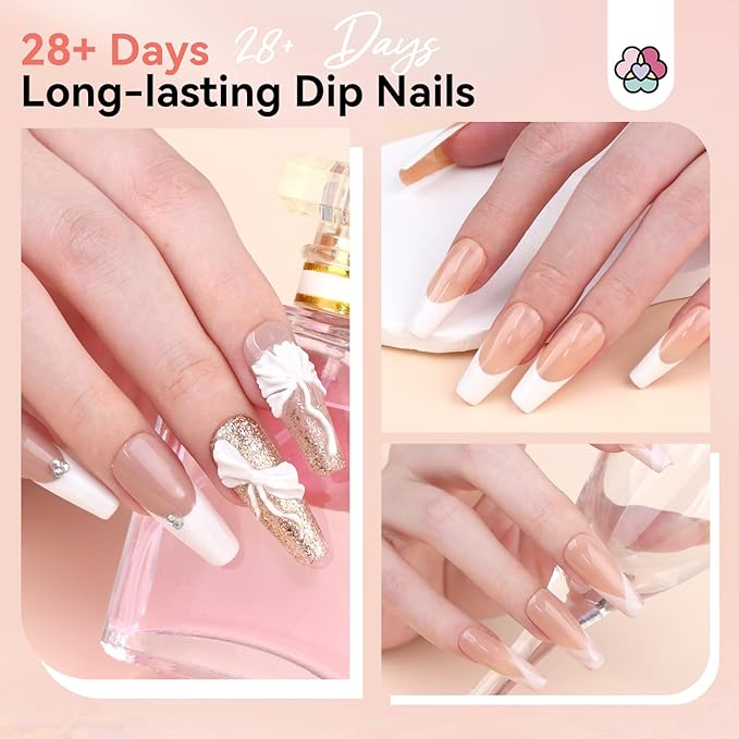 Saviland Dip Powder Liquid Set and Dip Powder Nail Kit French Nail Starter Set:12pcs Keratin Clear Nudes Glitter Nudes Dipping Powder Dip Base Top Coat Nail Activator Dip Powder Liquid Set