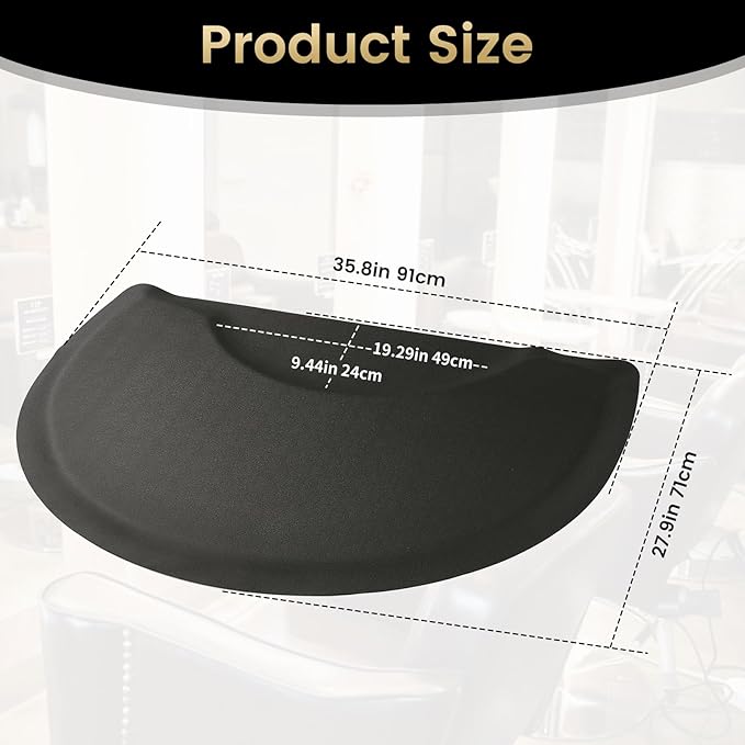 Salon mats for Hair Stylist 35.8"x27.9" Barber Shop Anti-Fatigue Salon Chair Mat - Black Semi Circle Hair Floor mats - 1/2" Thick Comfort Salon Standing Floor Mat, Hair Cutting Hairdressing Equipment