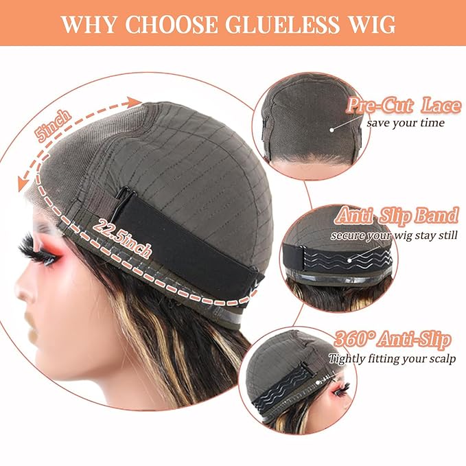 5x5 Wear and Go Glueless Wig Human Hair Pre Plucked Pre Cut FB/27 Honey Blonde Body Wave Lace Front Wigs Human Hair for Women 180% Density 28Inch