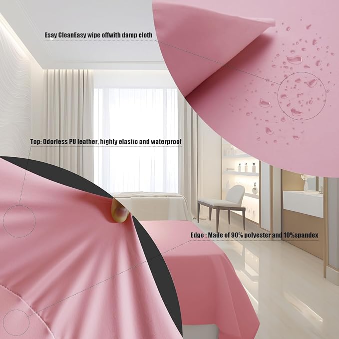 Pink Lash Bed Cover PU Leather Massage Table Cover Waterproof&Wipeable Protective Cover for Eyelash Extension Bed/Salon Massage Bed/Spa Bed, Odorless and High Elasticity Vegan Lash Bed Topper(6FT)