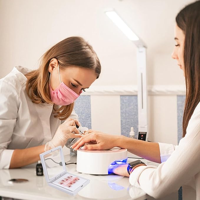 30 Pcs Press on Nail Boxes Packaging with 90 Pcs Adhesive Double Sided Tape with 30 Pcs Display Card for Nail Display White