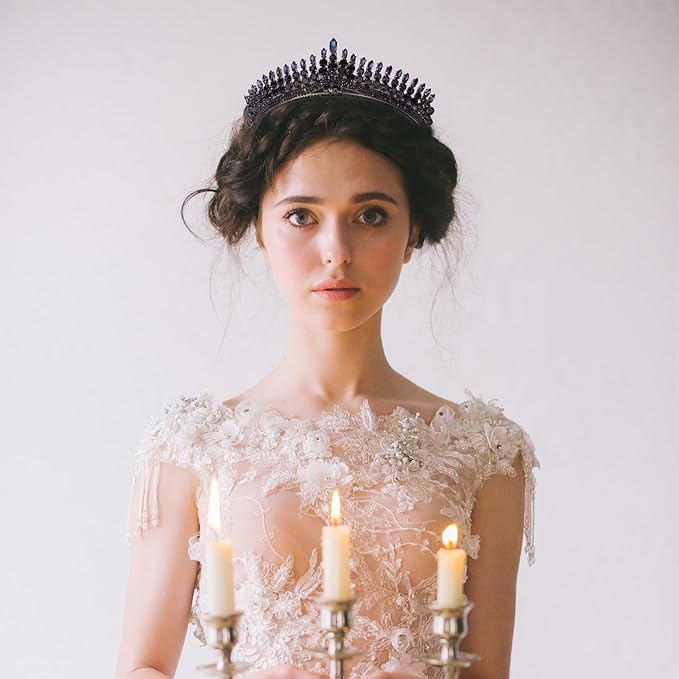 LIMELIA Women's Tiara for Henna Wedding Party|Glitter Hair Accessories for Bridal Birthday Pageant Prom Halloween Cos-play Christmas Party|Antares-Navy Blue