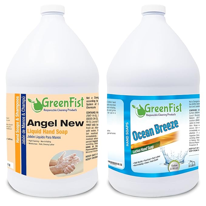 GreenFist Lotionized Hand Soap [ Liquid Gel Refill ] Made in USA, 128 Ounce (1 Gallon) Set of Citrus & Oceanbreeze Scent
