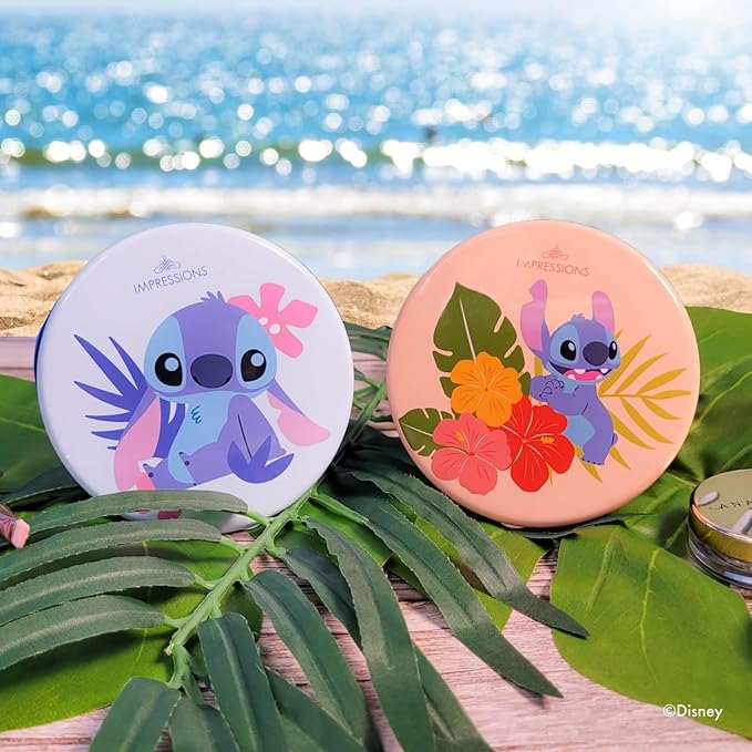 Impressions Vanity Disney Stitch Compact Mirror with Light, Double Sided Cute Travel Makeup Mirror with Magnification, Daylight LED Lighting, Adjustable Brightness, and Touch Control (Blue)