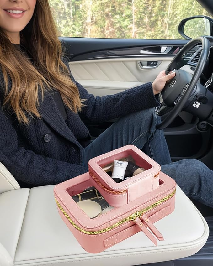 Clear Makeup Bag, Small Makeup Bag TSA Approved Toiletry Bag Cosmetic Travel Bag Cute Makeup Bag Organizer Makeup Case Pouch Car Essentials for Women Men