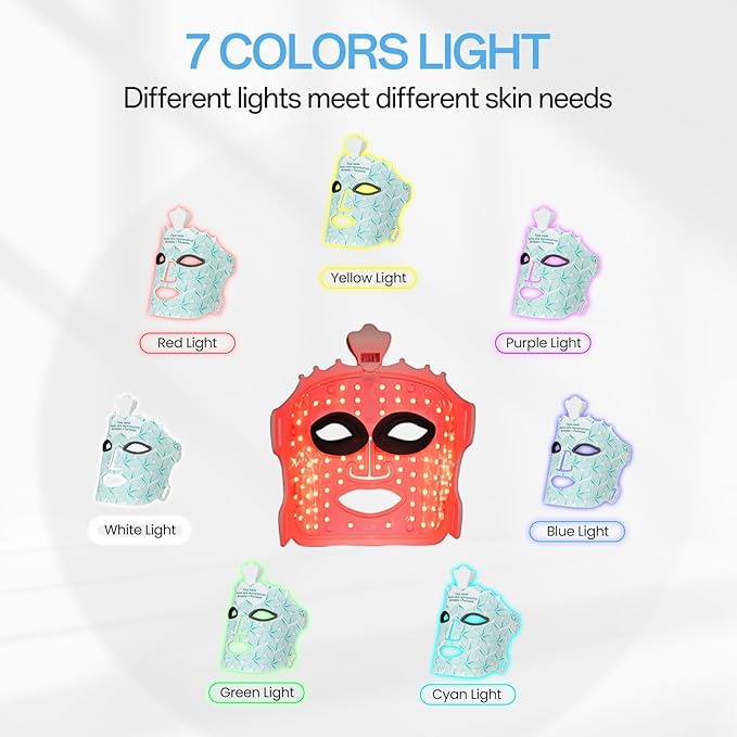 Red Light Mask for Face Women - 7 Colors Red Light Face Mask, Face Mask Skincare at Home, Cordless Device, Skin Treatment Mask Suitable for Women