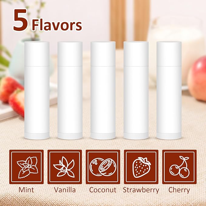 60 Pack Lip Balm Unlabeled, Natural Lip Balm Bulk Blank Tube, Personalized Lip Balms for Party Favors Adults and Bridal Shower Favors or Baby Shower Gifts-5 Flavors