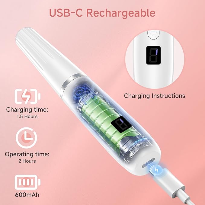 Professional Electric Nail Filer Drill Kit：Rechargeable Electric Nail Drill Set，Cordless Nail File Electric Sander for Acrylic Nail Files and Buffers with Nail Drill Bits Sanding Bands (White)