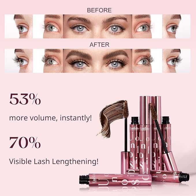 Unidollss Tubing Mascara Volume and Length Brown 2 Pcs Lengthening Long Lasting All Day, No Smudging, No Clumping, Washable Voluminous Tubing Mascara for 30+ Women, Gluten-free Safe for Sensitive Eyes