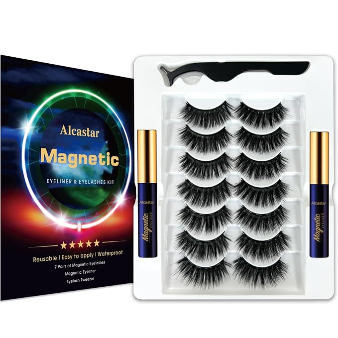 Alcastar Magnetic Eyelashes with Eyeliner Kit, Magnetic Lashes Natural Looking with, Long Lasting, Easy Apply,Cruelty-Free. (cat eye72-D42)
