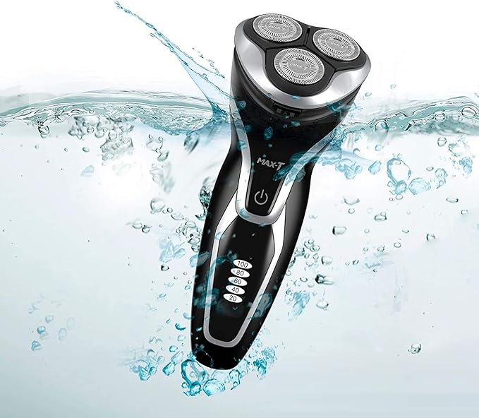 MAX-T Men Electric Razor, Rechargeable Wet & Dry Rotary Electric Shaver for Men (Black)