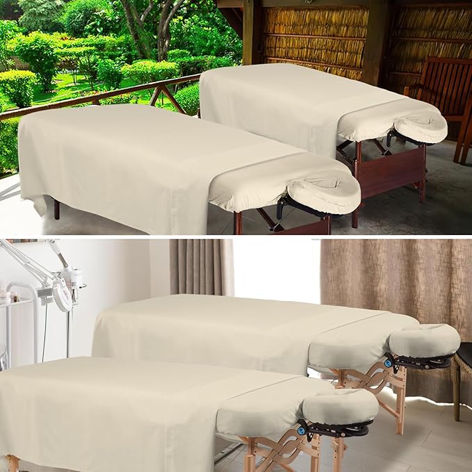 4 Sets Premium Microfiber Massage Table Sheets Set 3 Piece Set Includes Massage Table Cover Fitted Sheet and Fitted Face Rest Cover, Beige