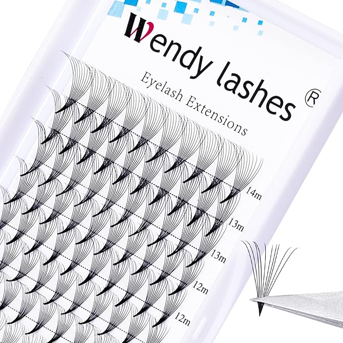Volume Lash Extensions 10D Premade Fans Eyelash Extensions 0.07mm Thickness C/D Curl Short Stem Premade Volume Eyelash Extensions Pointed Base Fans by WENDY LASHES(10D-0.07-D, 8-14mm Mixed Tray)