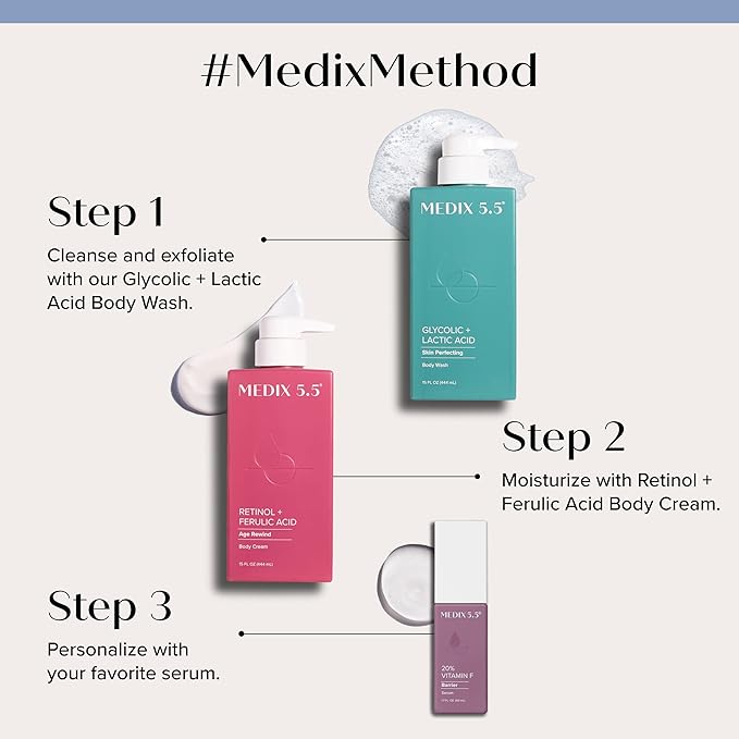 Medix 5.5 Retinol Body Lotion Skincare Moisturizer | Anti Aging Retinol Body Cream | Skin Care Tightening Lotion For Women & Men Helps Diminish Look Of Crepey Skin, Wrinkles, & Fine Lines, 15 Fl Oz
