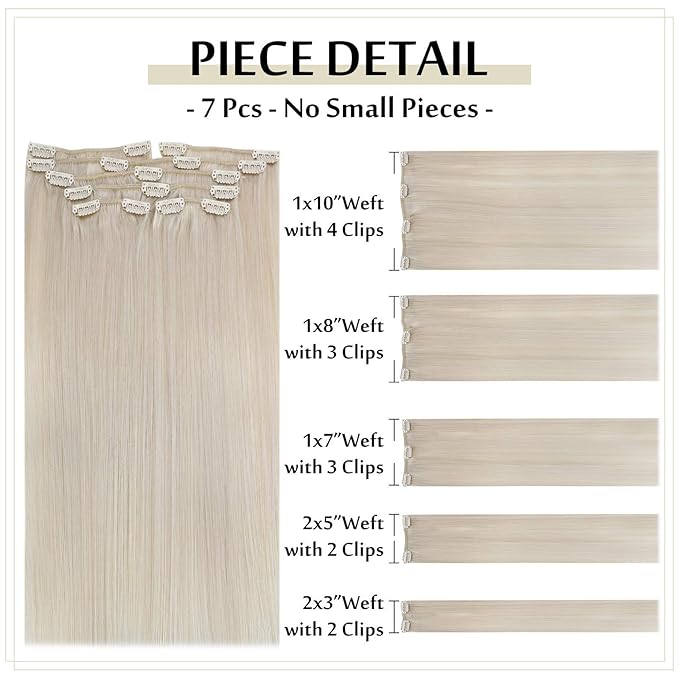 Full Shine Blonde Hair Extensions Clip ins Blonde Clip in Extensions Real Human Hair Triple Weft Seamless Hair Extensions Human Hair for Women 16 Inch 7 Pcs 120 G