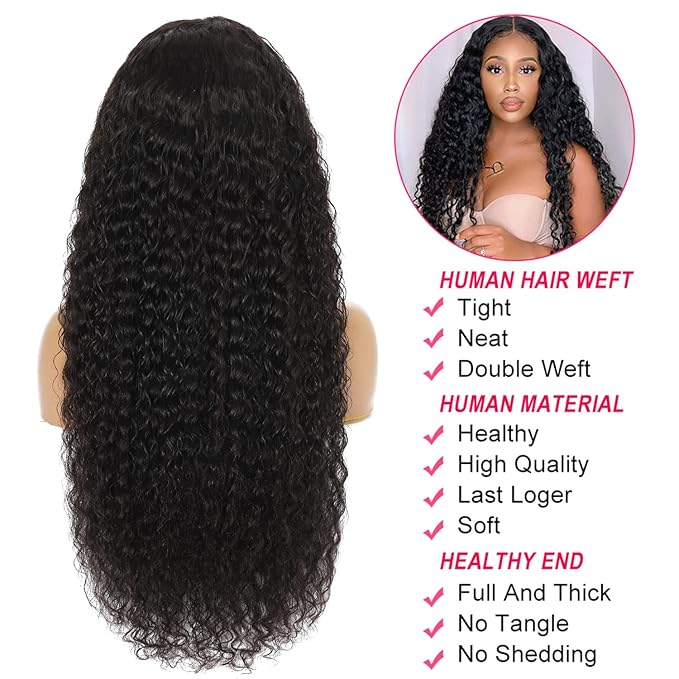 13x4 HD Lace Front Wigs Human Hair Deep Wave Lace Front Wigs Human Hair Water Curly Lace Frontal Wigs Pre Plucked With Baby Hair 180% Density Human Hair Wigs For Women 18 inch