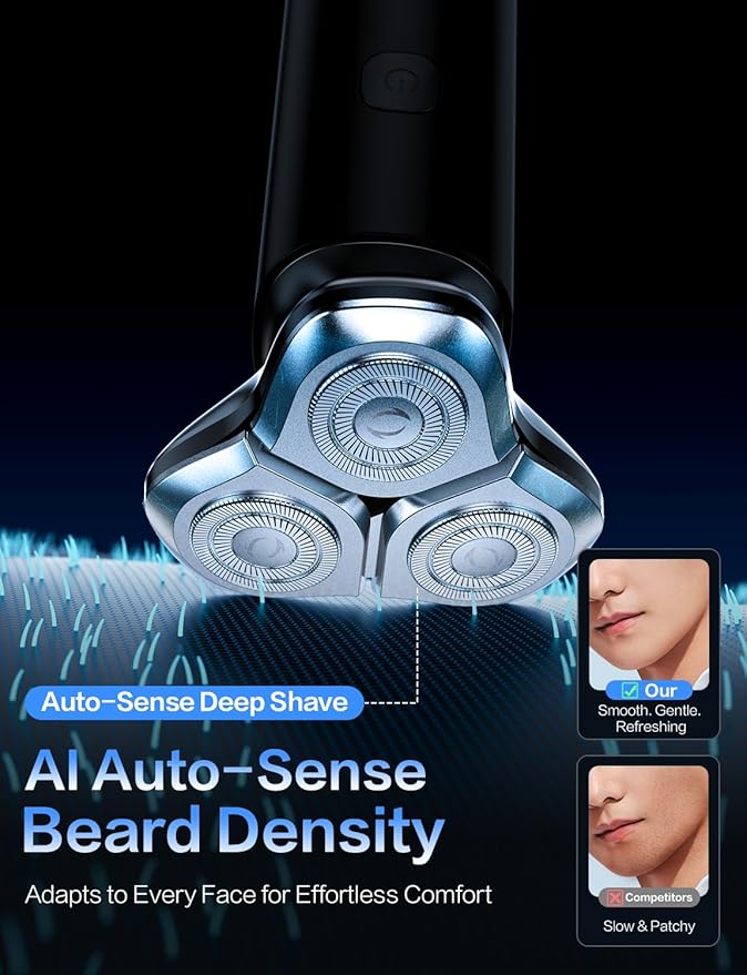 Electric Razor for Men,Men's Electric Shaver,3-Blade Rotary Shaving System,Waterproof Wet Dry Cordless Razor,Touch Switch,Type-C Fast Charging,Travel Lock,Digital Display,90+ Minutes Run Time