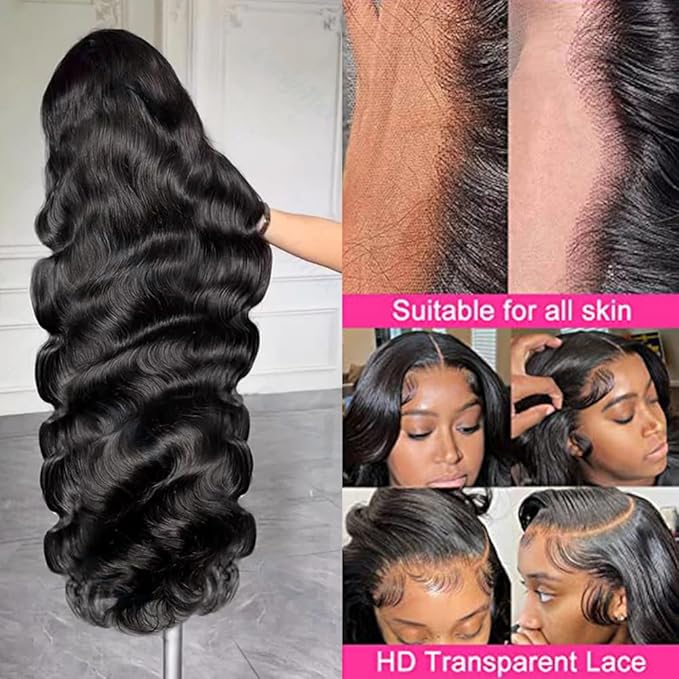 34 Inch Body Wave Lace Front Wigs Human Hair Wigs for Black Women 13x4 HD Transparent Lace Front Wigs Pre Plucked with Baby Hair 180% Density Glueless Wigs Human Hair Natural Black