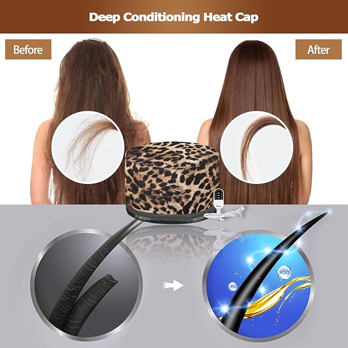 VICARKO Hair Steamer for Deep Conditioning, 10-Level Heats Up Quickly, 118” Power Cord, Heating Cap Hot Oil Treatment Heat, Electric Thermal Heated Steam for Natural Black Hair, Animal Print