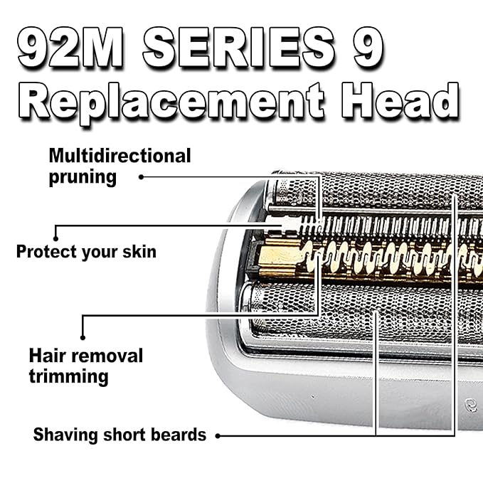 New Series 9 92M Electric Replacement Shaver Head Accessories blade Compatible with Braun Series 9 Foil Shaver Replacement Heads 9290cc 9291cc 9370cc 9293s 9385cc 9390cc 9330s 9296cc