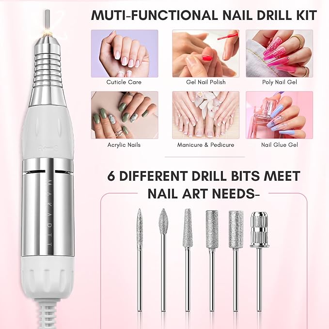 Makartt Nail Drill Professional 35000RPM Electric Nail File Machine, Genesie Nail Efile with LCD Screen, Drill Bit Set for Acrylic Gel Nails Removing, Shaping, Polishing, Nail Tech Salon Home DIY Use