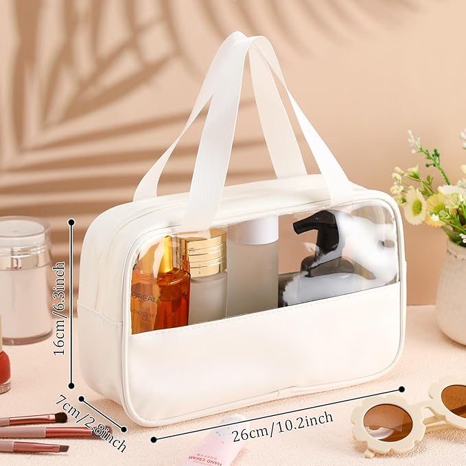 9 Pcs Translucent Make up Bag Toiletry Organizer for Women Men Waterproof Portable Cosmetic Travel Bag with Hanging Handles Travel Storage Carry Pouch, 10.2 x 6.3 x 2.8 Inches(White)