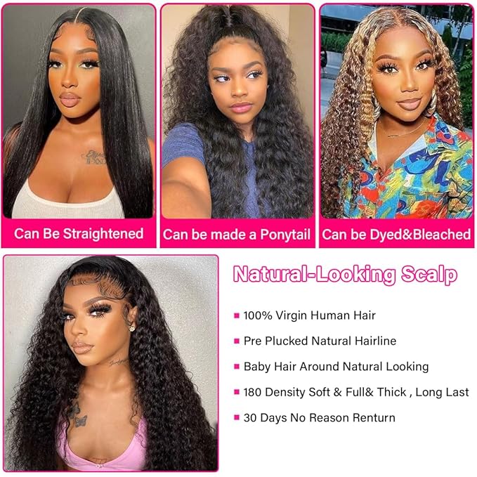 5x5 Hd Lace Closure Wigs Human Hair Water Wave 5x5 Closure Wig for Women 180 Density Curly Closure Wig Glueless Wet and Wavy Lace Front Wigs Pre Plucked Natural Black 24 Inch