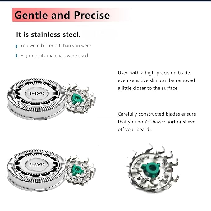 SH60 Replacement Blades Series 6000 Compatible with Philips Norelco 6000 Replacement Heads,for Series 6000 Electric Shaver Razors Blades S6880/81 S6810/82 S6850/85 etc Model,With Cleaning Brush