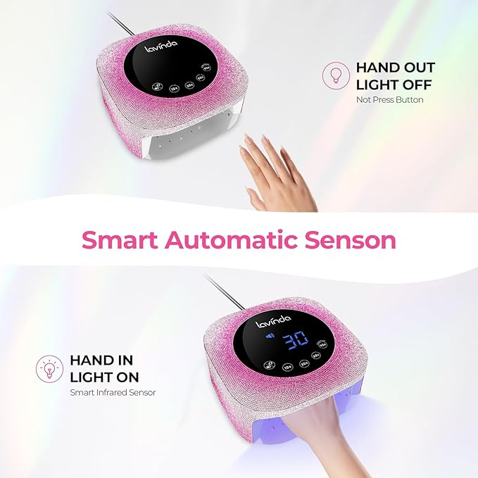 Lavinda UV Nail Lamp, 54W UV Light for Gel Nails with Rhinestones, Plug-in UV LED Nail Lamp Nail Light Fast Curing Lamp Nail Dryer for Gel Polish, Nail Supplies for Salon Home Use, Gradient Pink