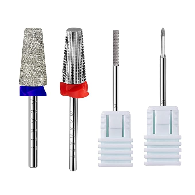 Makartt Tapered Barrel Carbide Diamond Sanding Buffer Bit Bundle 5 in 1 Tungsten Carbide Nail Drill Bit, Safety Cuticle Buffer Bit, Under Nail Cleaner Bit